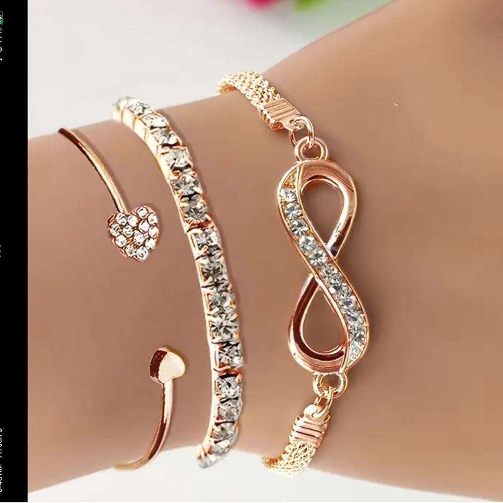 3pc Women'S Bracelets & Bangles Symbols Designs Adorned w Rhinestones.Rose gold